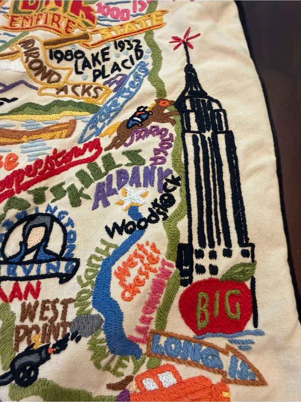 CATSTUDIO New York State Hand-Embroidered Pillow 20” x 20”
